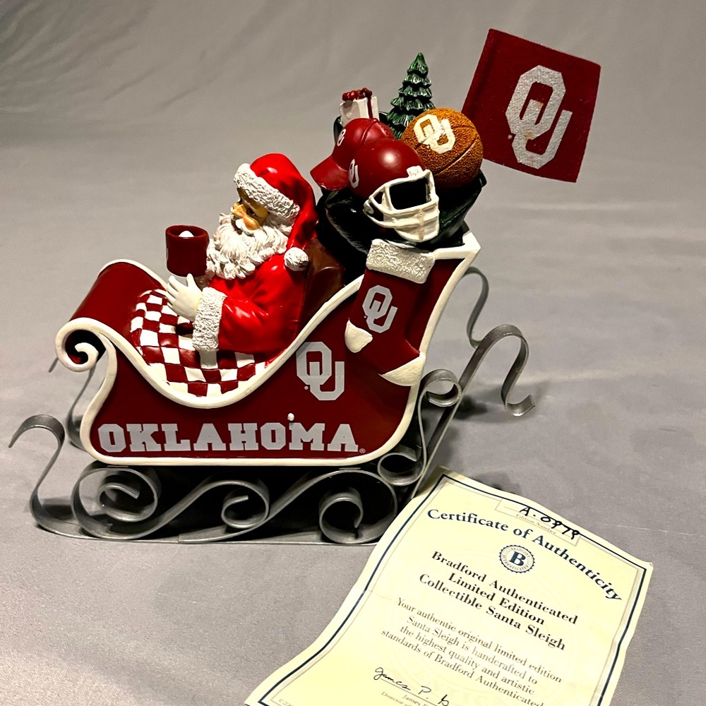 Oklahoma University Holiday Santa Sleigh Decoration